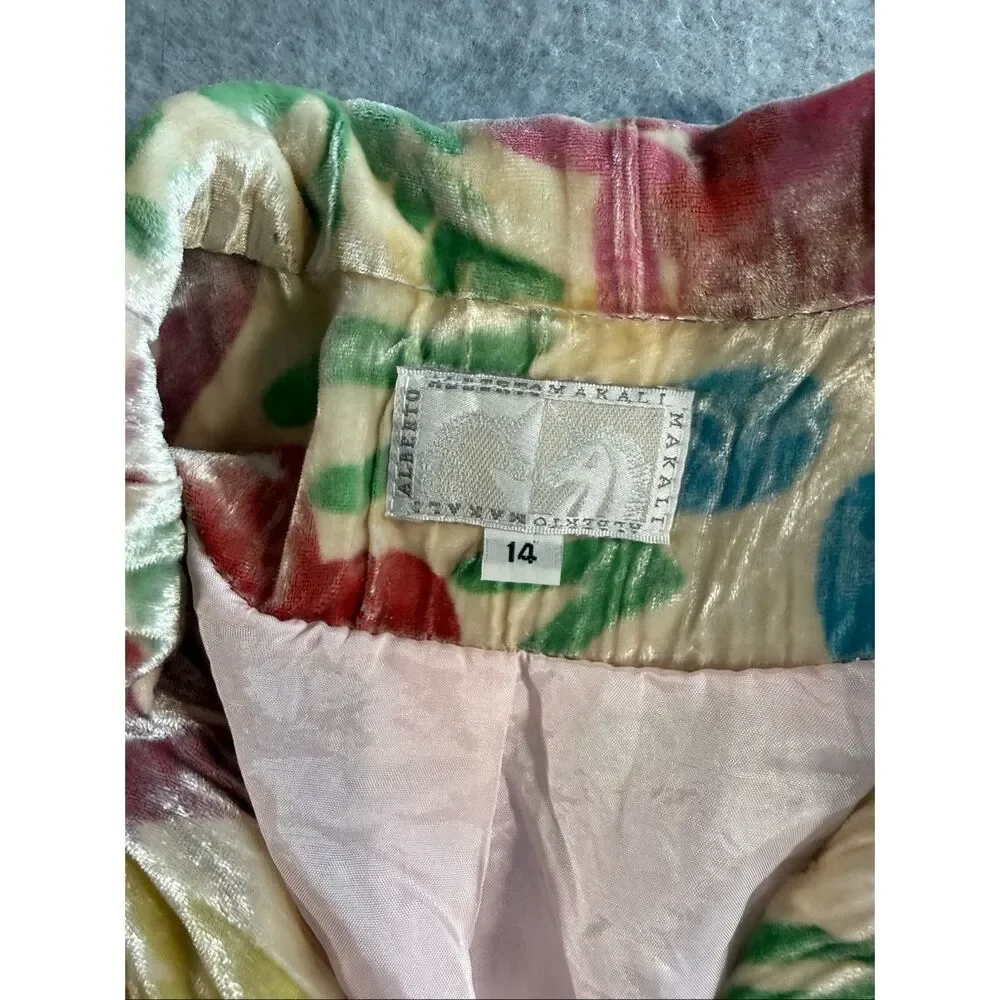 Vintage Alberto Makali Crushed Velvet Floral Blazer Jacket Boho Art To Wear 14
